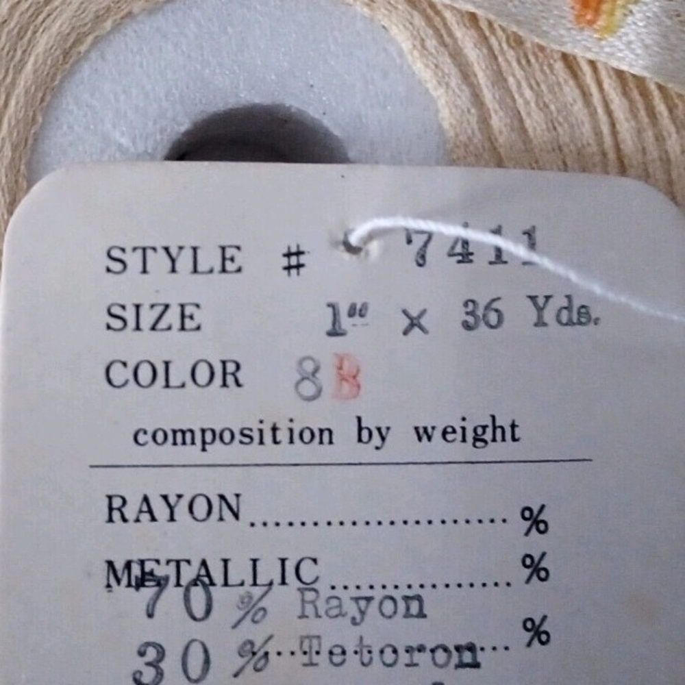 Vintage Japanese Jacquard Floral Ribbon Trim Ivory Gold Three (3) Yards - Picture 8 of 8